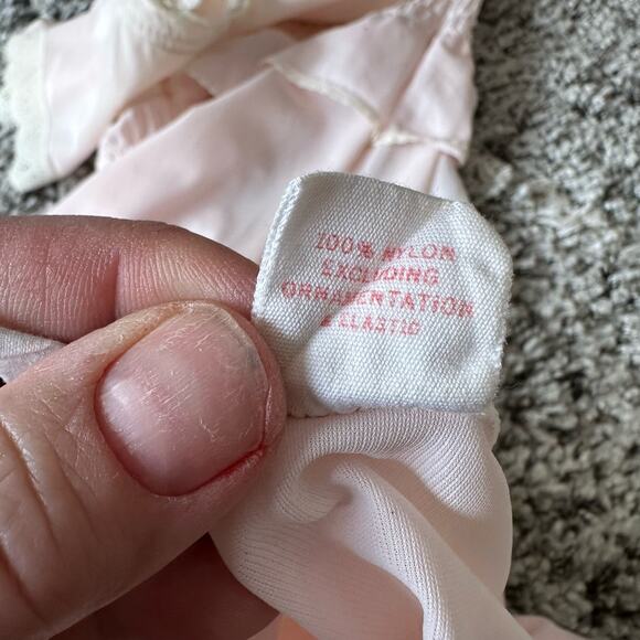 Vintage Her Majesty Blush Pink Smocked Ruffle Nightgown Satin Slip Chemise - Picture 10 of 13